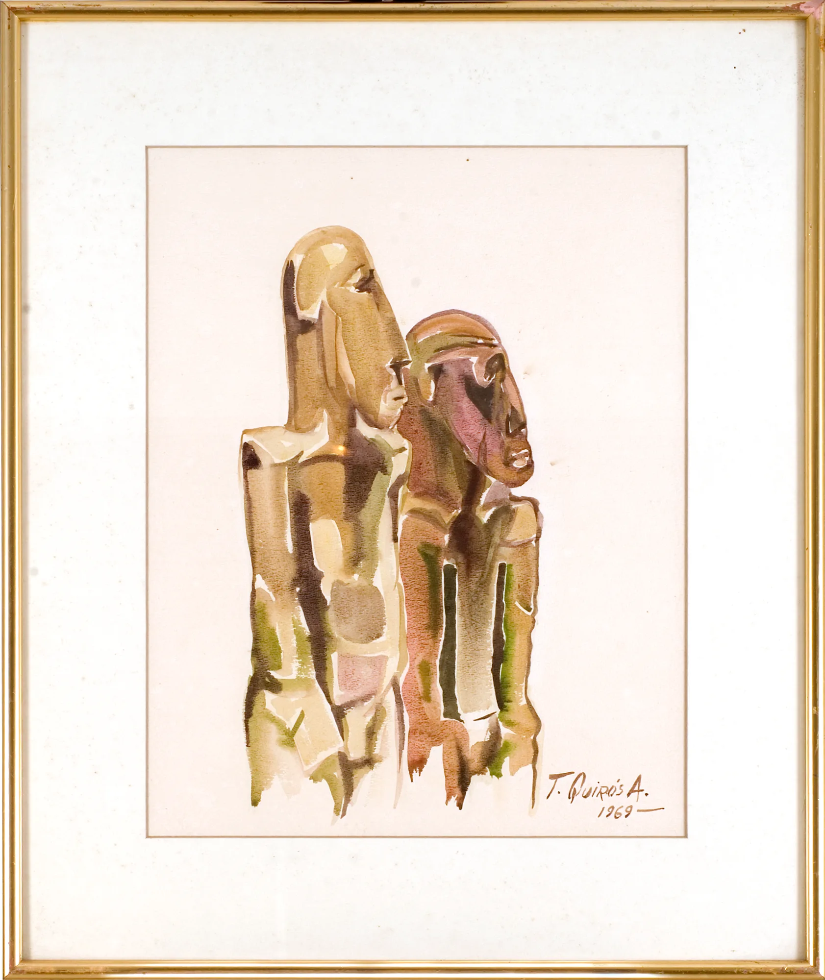 A work on paper with a mat and a gilded frame.
